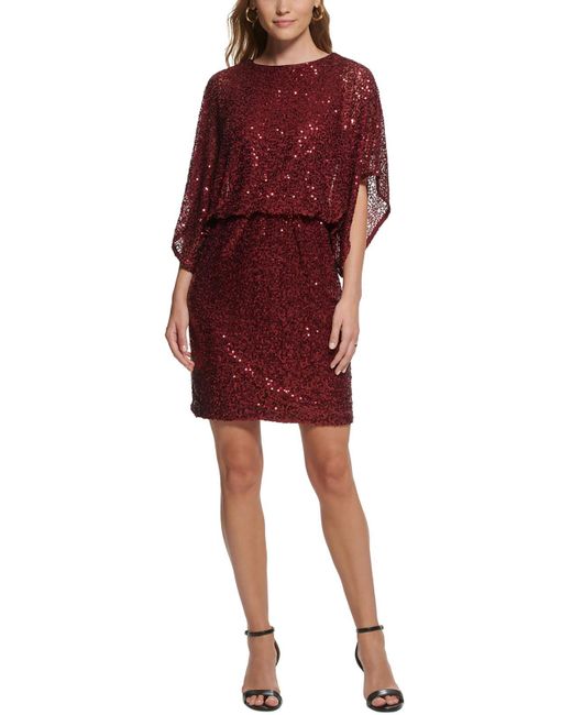 Jessica Howard Red Sequined Mini Cocktail And Party Dress