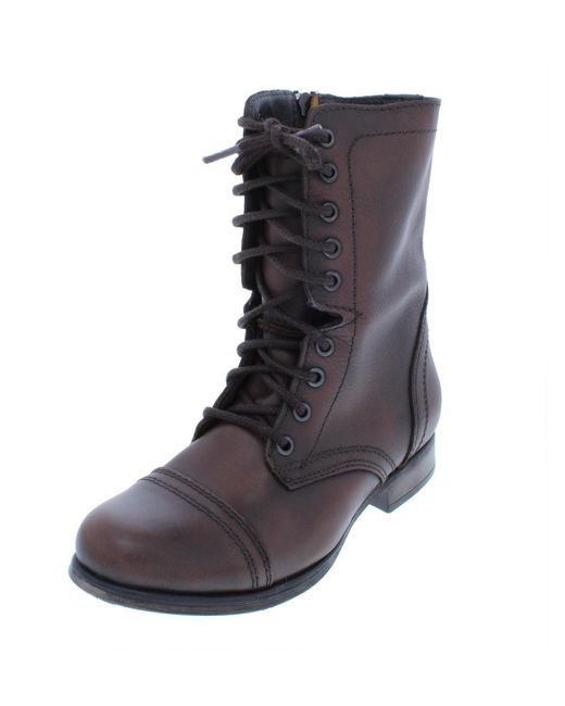 Steve Madden Black Troopa Leather Distressed Combat Boots
