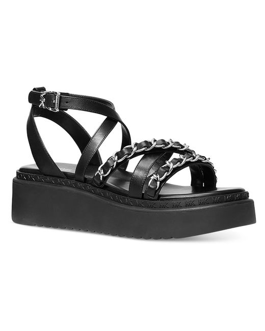 MICHAEL Michael Kors Black Issi Flatform Leather Chain Flatform Sandals