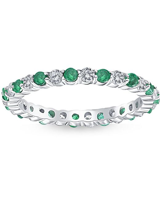 Pompeii3 Green 1 Cttw Emerald & Diamond Wedding Eternity Stackable Ring 10k White Gold