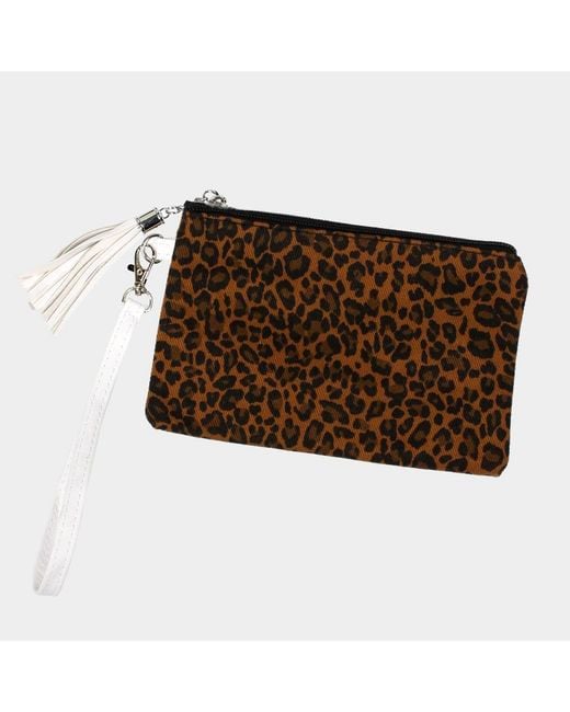 Fashnzfab Brown Leopard Patterned Wristlet Pouch Bag
