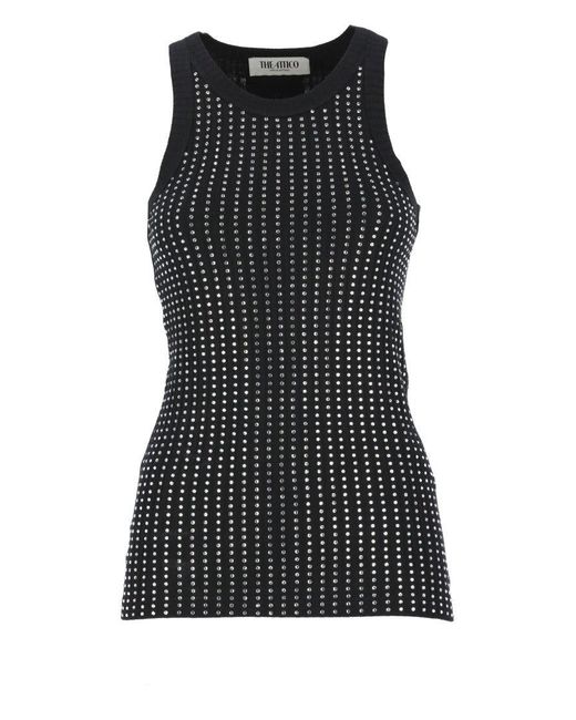 The Attico Black Fitted Cotton Top With All-Over Paillettes