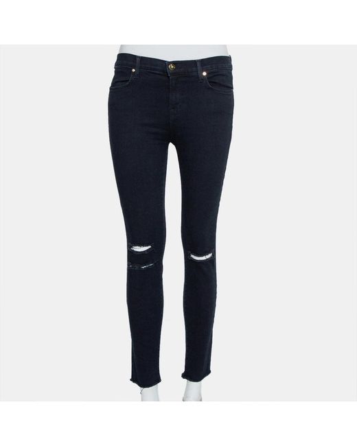 J Brand Blue Denim Cropped Skinny Distressed Mercy Jeans