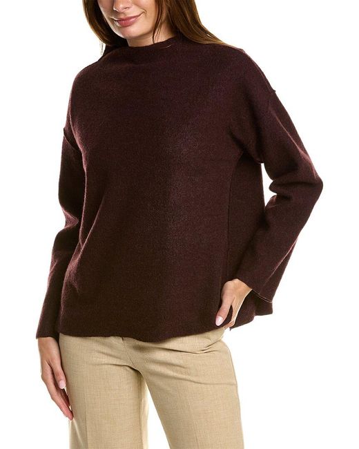 Eileen Fisher Brown Funnel Neck Box Wool Top
