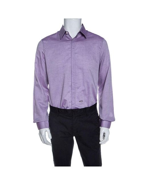 DSquared² Purple Chambray Cotton Button Front Shirt for men
