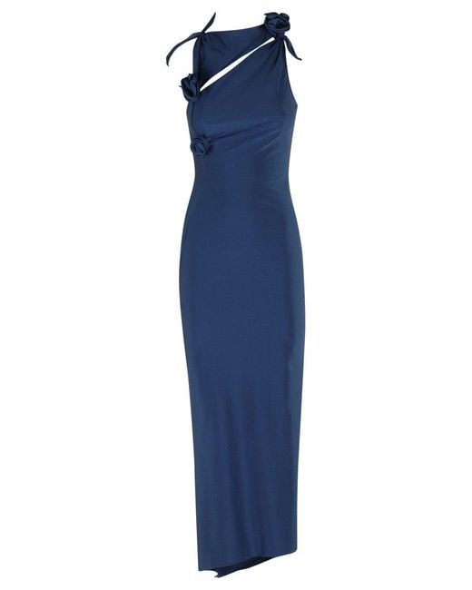 Coperni Blue Sleeveless Floral Appliqué Maxi Gown