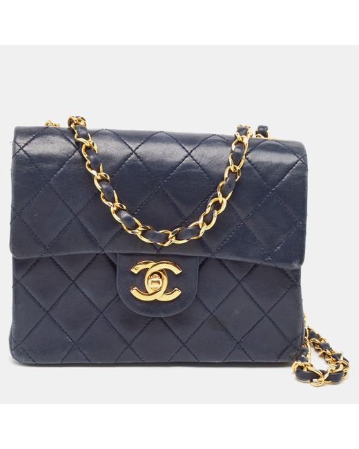 Chanel Blue Quilted Leather Mini Vintage Square Flap Bag