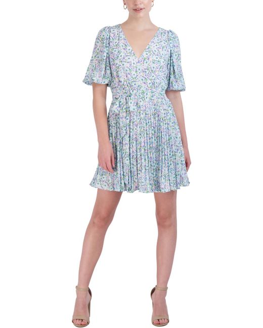 Laundry by Shelli Segal Blue Chiffon Floral Print Fit & Flare Dress