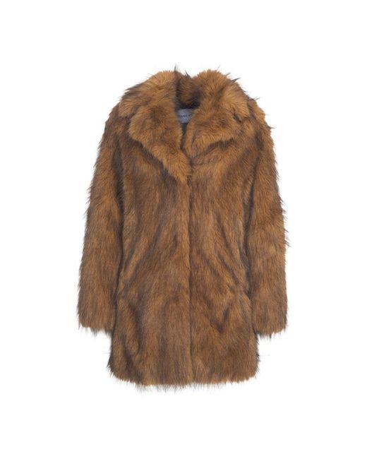 Stand Studio Brown Mid-Thigh Length Plush Faux Fur Jacket