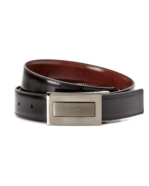 Ferragamo Brown Ferragamo Adjustable & Reversible Plaque Leather Belt for men