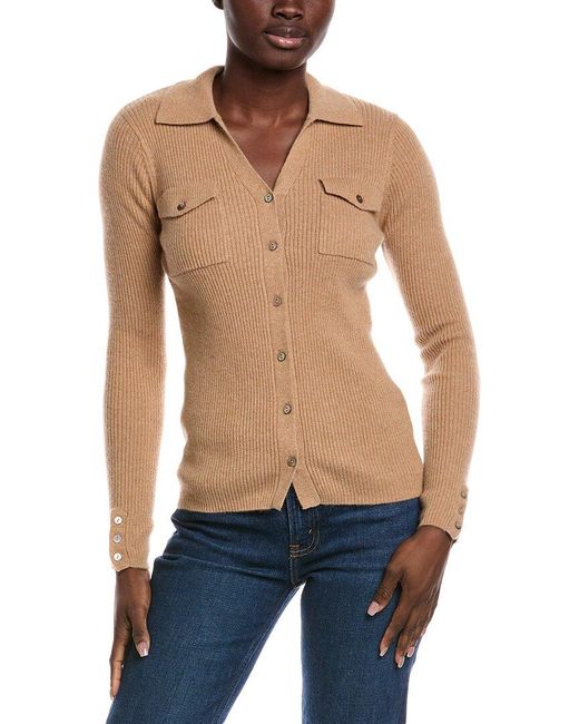 Minnie Rose Blue Cashmere Button-Up Sweater