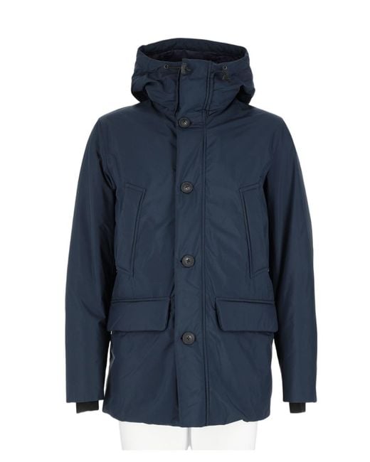Woolrich Blue High-Collar Wool-Blend Jacket for men