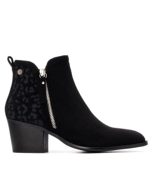 Xti Black Suede Heeled Ankle Booties By