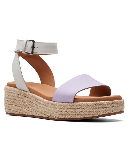 Clarks Metallic Kimmei Ivy Leather Ankle Strap Wedge Sandals