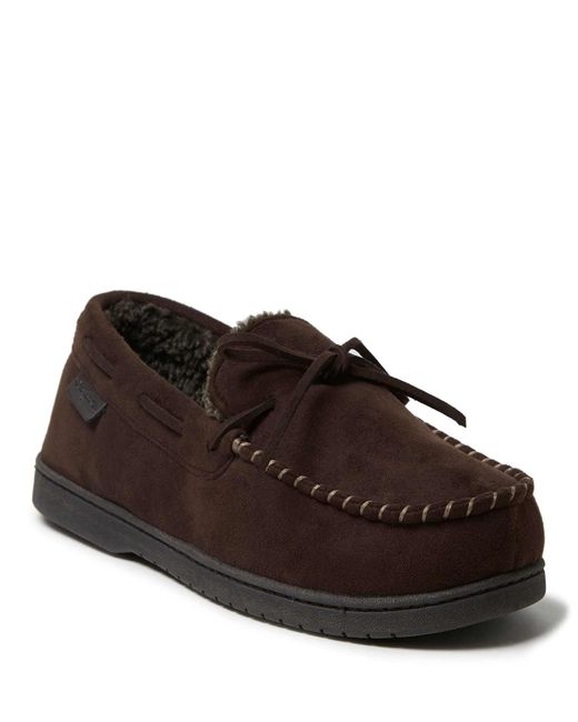 Dearfoams Brown Toby Microsuede Moccasin House Shoe Slipper for men