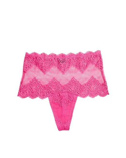 Only Hearts Pink So Fine Lace High Cut Thong
