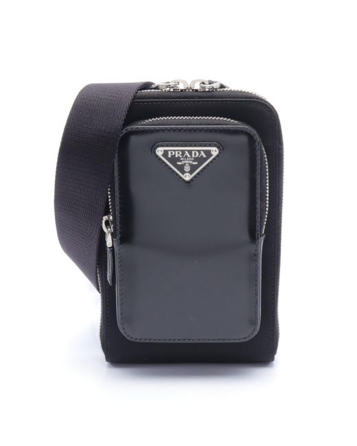 Prada Gray Re-nylon Phone Case Shoulder Bag Leather Nylon