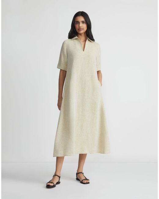 Lafayette 148 New York Natural Organic Linen Short Sleeve Popover Dress