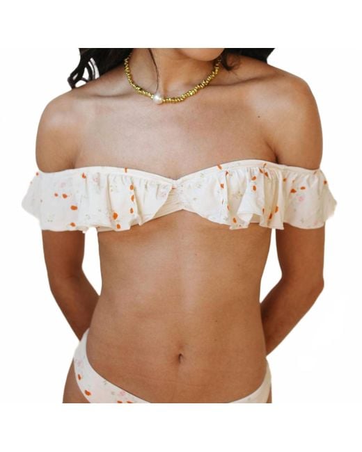 Dippin' Daisy's Women's Brown Penelope Off Shoulder Ruffle Bikini Top