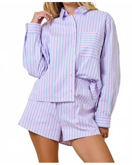 Day + Moon Blue Striped Button Down Collared Set