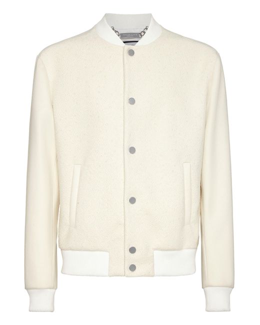Philipp Plein Natural Wool Bomber With Transparent Strass for men