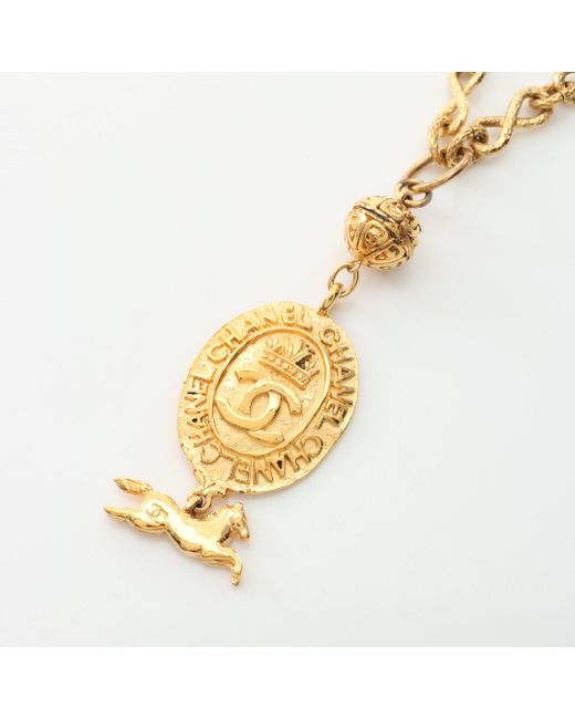 Chanel Metallic Coco Mark Hose Long Necklace Gp Vintage