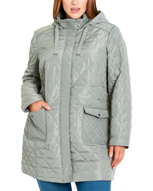 Evans Gray Plus Puffer Long Sleeves Quilted Coat