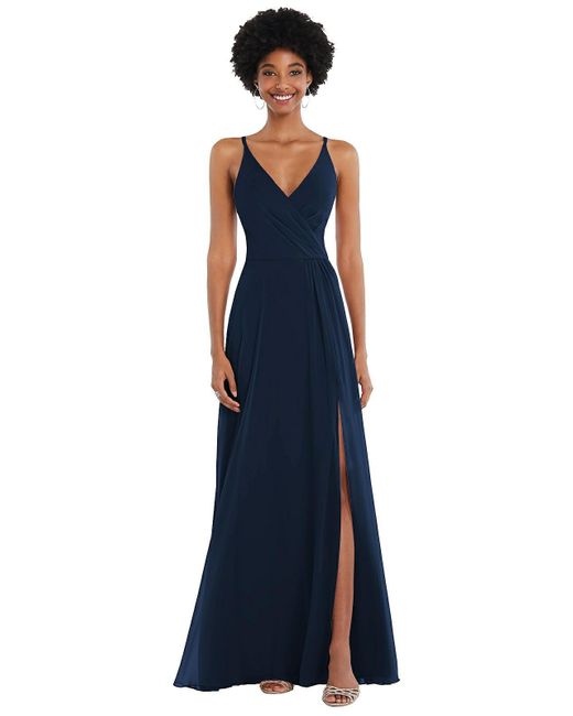 After Six Blue Faux Wrap Criss Cross Back Maxi Dress With Adjustable Straps