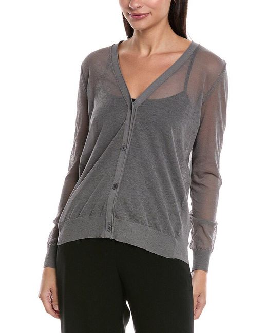 Lafayette 148 New York Gray V-Neck Button Front Wool-Blend Cardigan