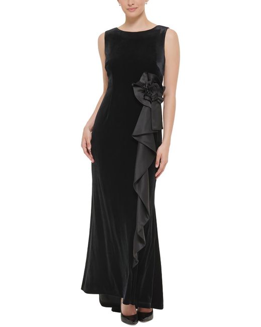 Jessica Howard Black Petites Velvet Ruffled Evening Dress