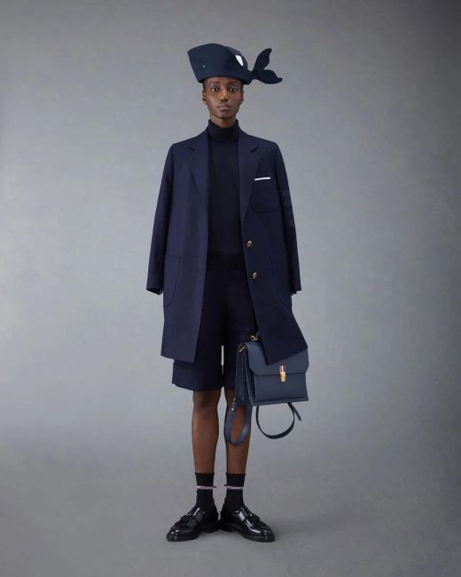 Thom Browne Blue Fine Merino Wool 4-Bar Relaxed Fit Turtleneck