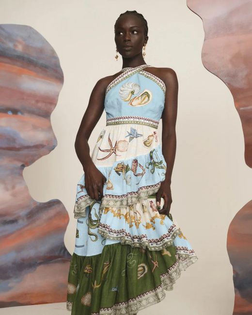 ALEMAIS + Sam Pauletto Bath House printed smocked linen midi dress