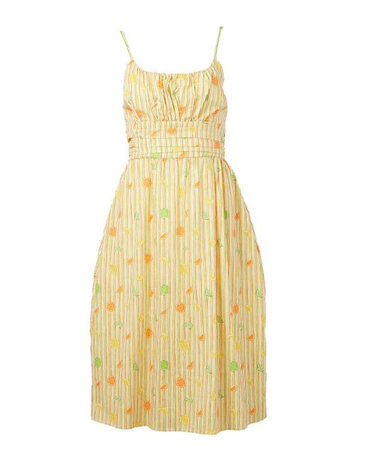 HVN Lucy Strappy Cotton Ruched Dress in Yellow - Save 17% | Lyst
