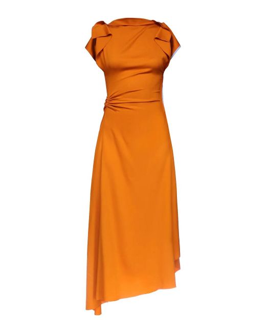 Victoria Beckham Orange Drape Sleeve Midi Dress