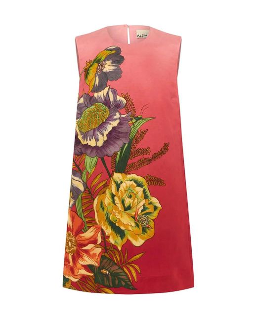 ALÉMAIS Red Inez Printed Linen-Blend Mini Shift Dress
