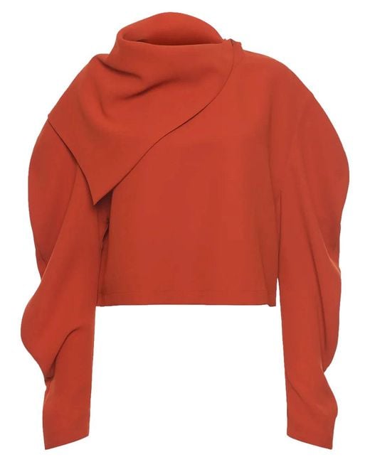 A.W.A.K.E. MODE Red Draped Collar Top
