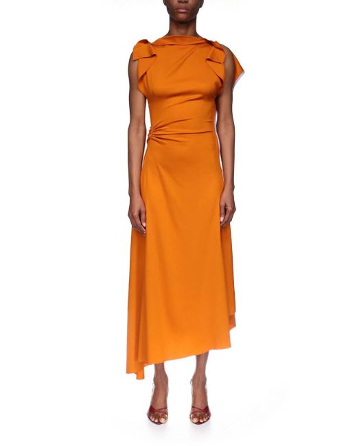 Victoria Beckham Orange Drape Sleeve Midi Dress