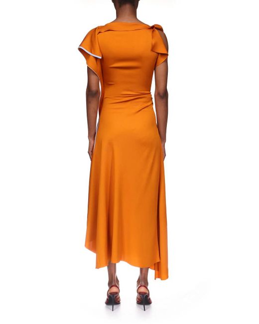 Victoria Beckham Orange Drape Sleeve Midi Dress