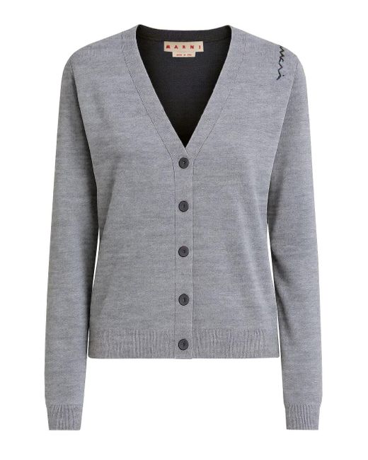 Marni Gray Long Sleeve Colorblock Cardigan