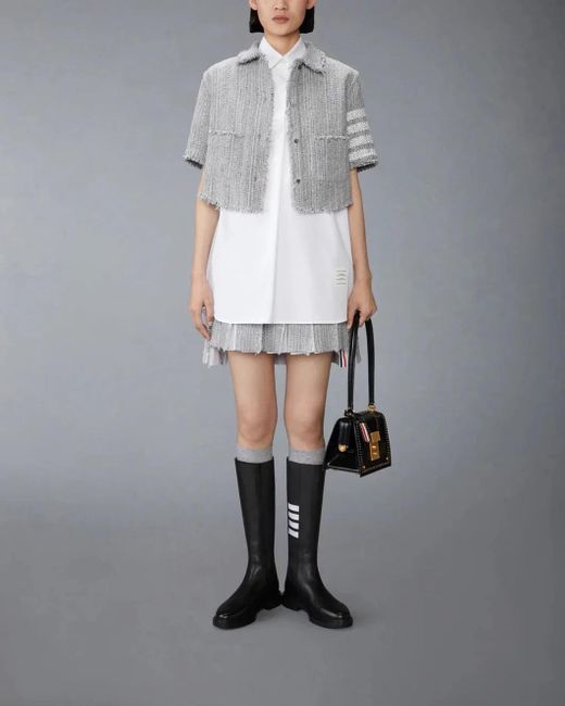Thom Browne Gray Solid Tweed 4-Bar Pleated Mini Skirt