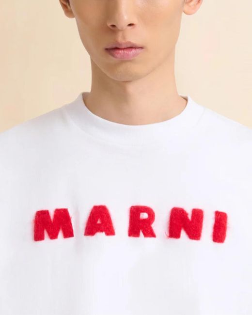 Marni Cotton T-Shirt With Mohair Patches in White | Lyst