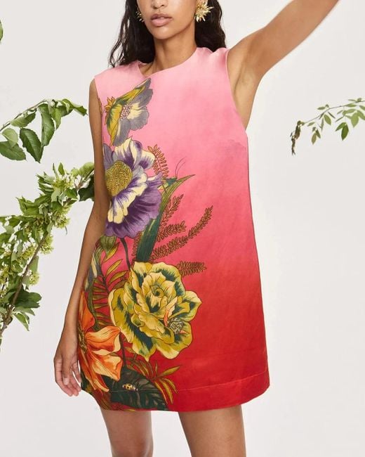 ALÉMAIS Red Inez Printed Linen-Blend Mini Shift Dress