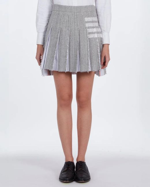 Thom Browne Gray Solid Tweed 4-Bar Pleated Mini Skirt