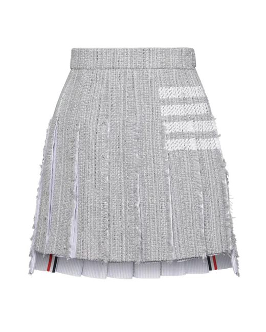 Thom Browne Gray Solid Tweed 4-Bar Pleated Mini Skirt