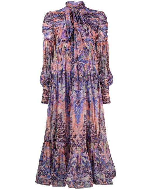 Zimmermann Linen Celestial High-neck Woven Midi Dress in Amethyst ...