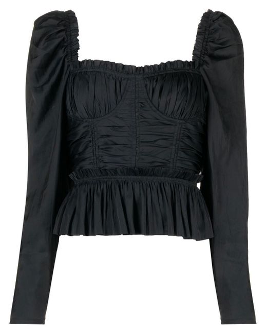 Ulla Johnson Long-sleeve Ruched Top in Black | Lyst