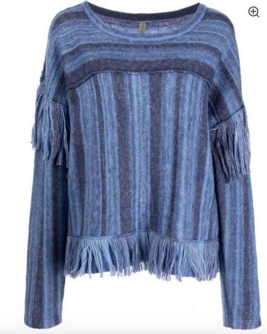 Raquel Allegra Blue Indigo Stripes Pullover Sweater