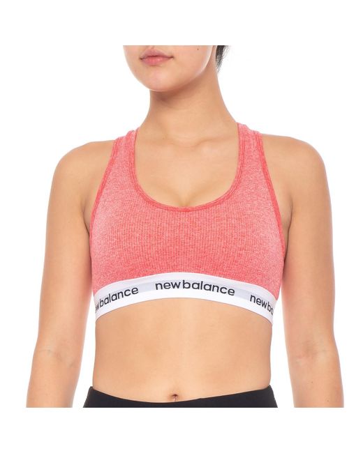 New Balance Synthetic Racerback Keyhole Sports Bra in Pink | Lyst