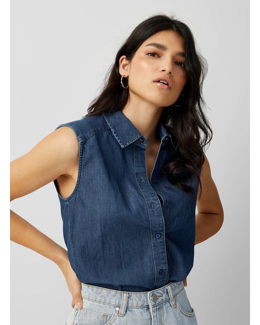 Icône Shoulder Pads Denim Shirt in 