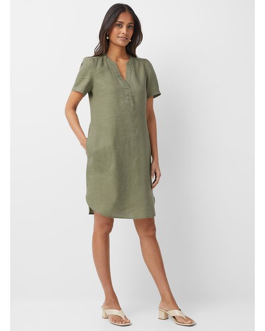 Part Two Green Aminase Khaki Linen Shift Dress